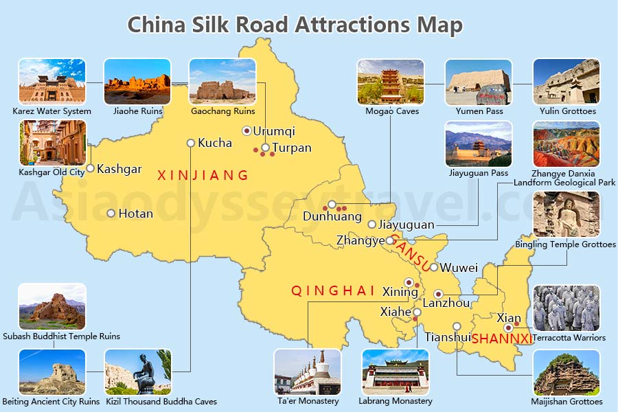 China Silk Road Map with Attractions