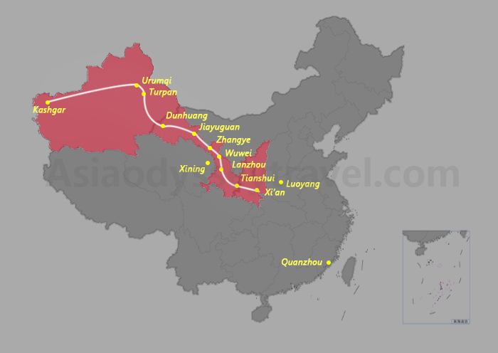 China Silk Road Cities Map