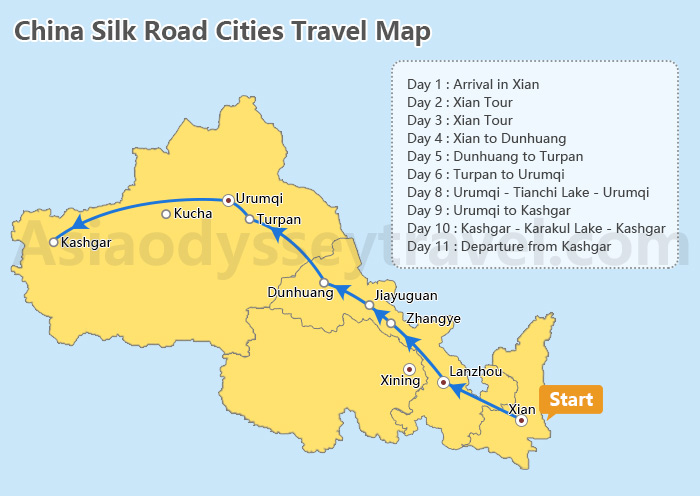 China Silk Road Cities Travel Map