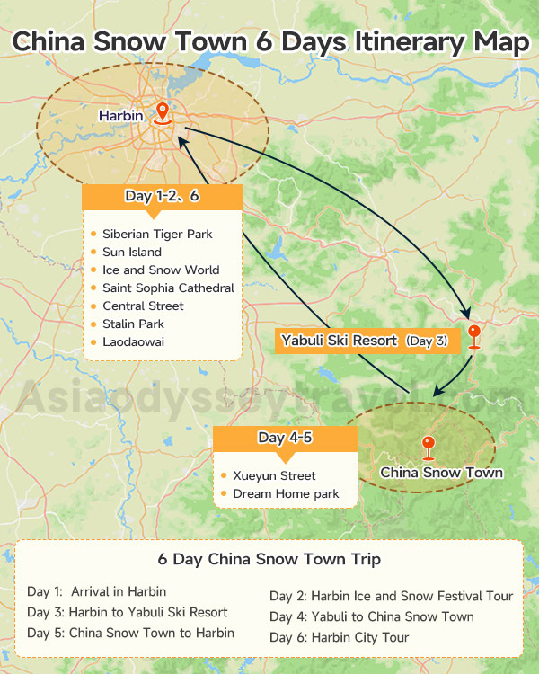China Snow Town 6 Days Itinerary Map