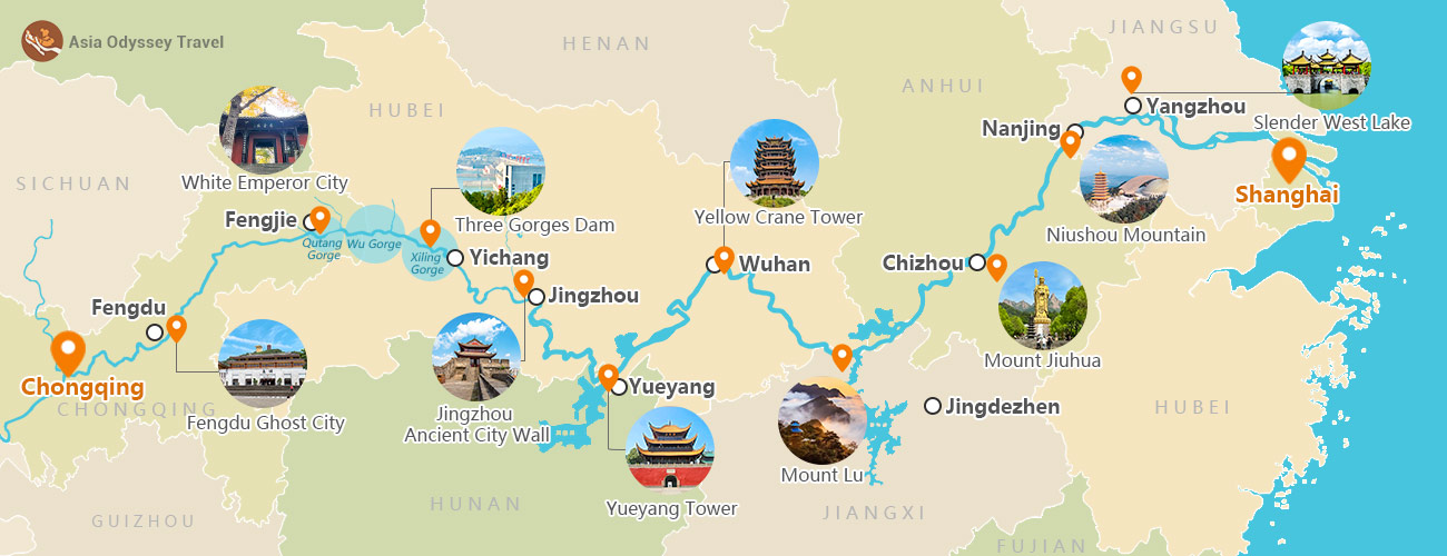 Chongqing Shanghai Yangtze Cruise Map