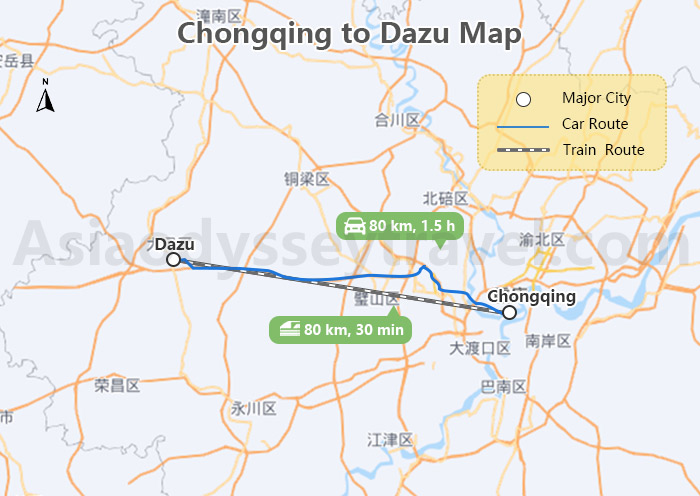Chongqing to Dazu Map
