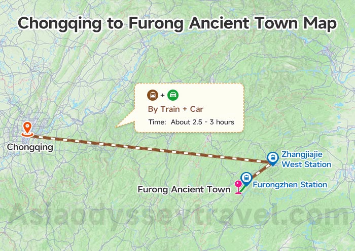 Chongqing to Furong Ancient Town Map