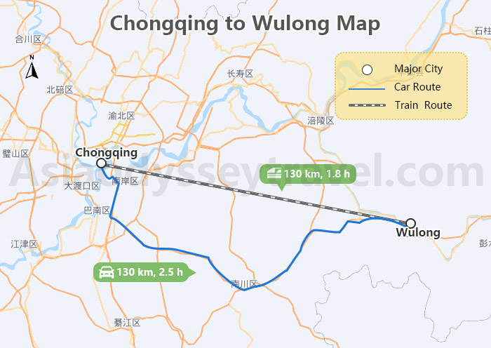 Chongqing to Wulong Map