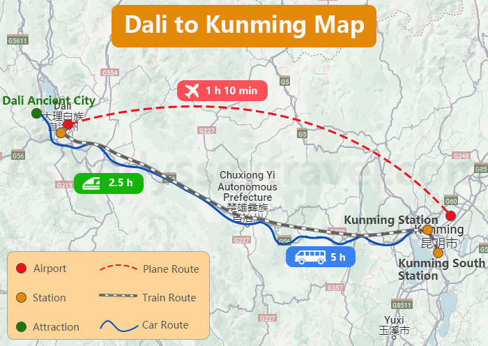 Dali to Kunming Map