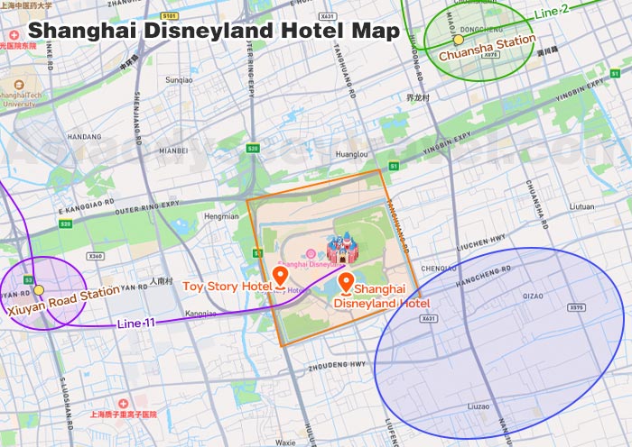 Shanghai Disneyland Hotel Map with 3 Common Accommodation Area