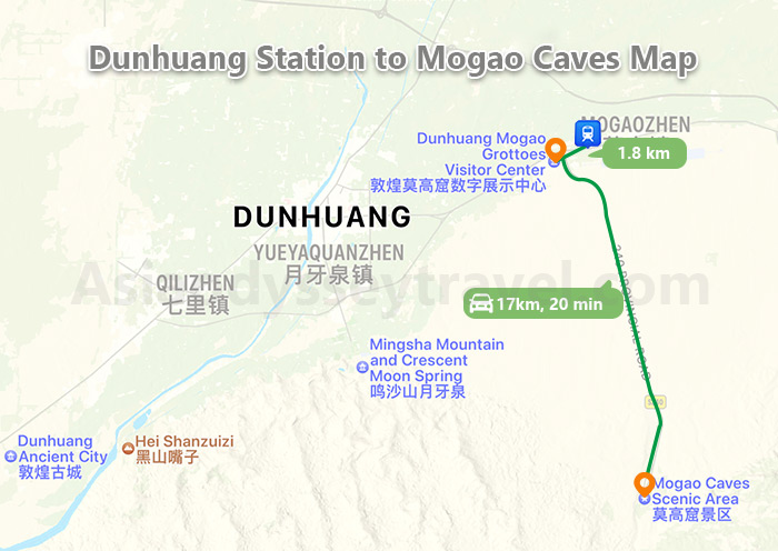 Dunhuang Station to Mogao Caves Map
