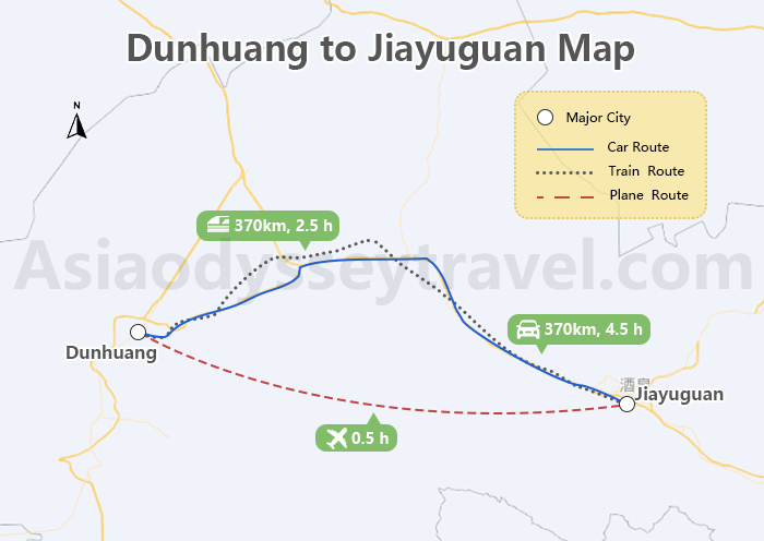 Dunhuang to Jiayuguan Map
