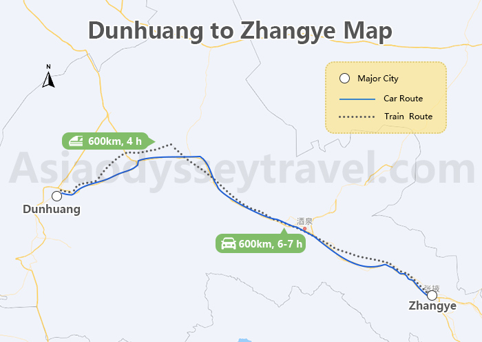 Dunhuang to Zhangye Map