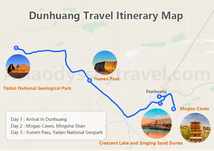 Dunhuang Travel Itinerary Map with Top Attractions