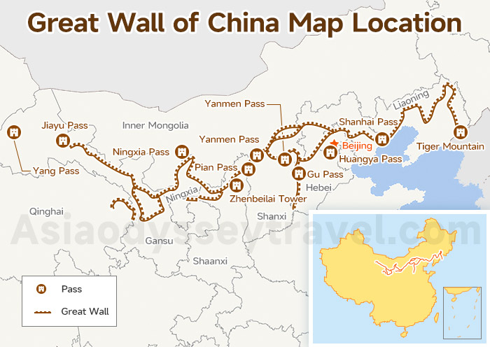 Great Wall of China Located on China Map