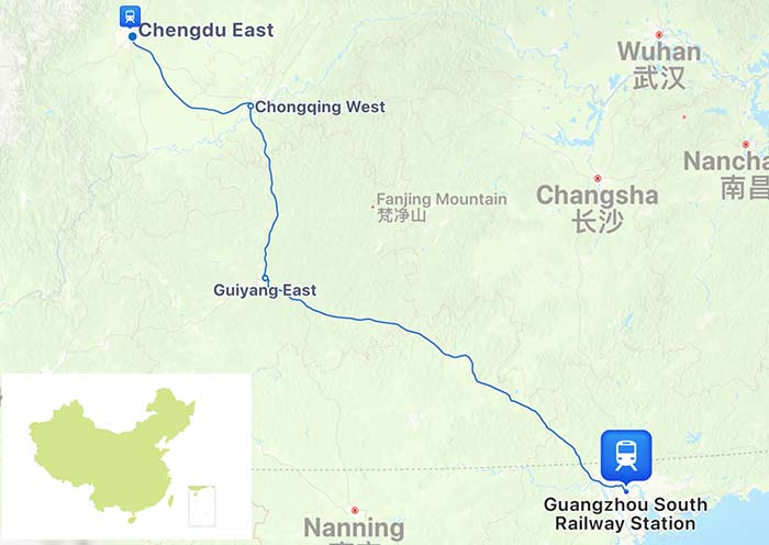 Guangzhou to Chengdu High Speed Train Route Map