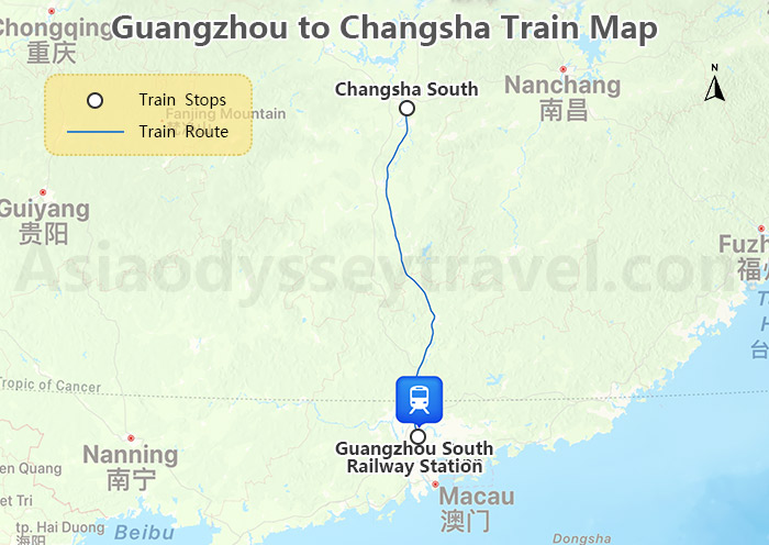 Guangzhou to Changsha High Speed Train Map