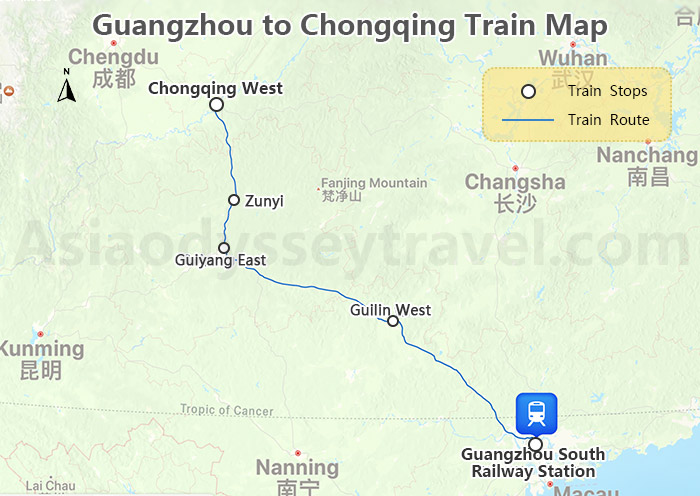 Guangzhou to Chongqing High Speed Train Map
