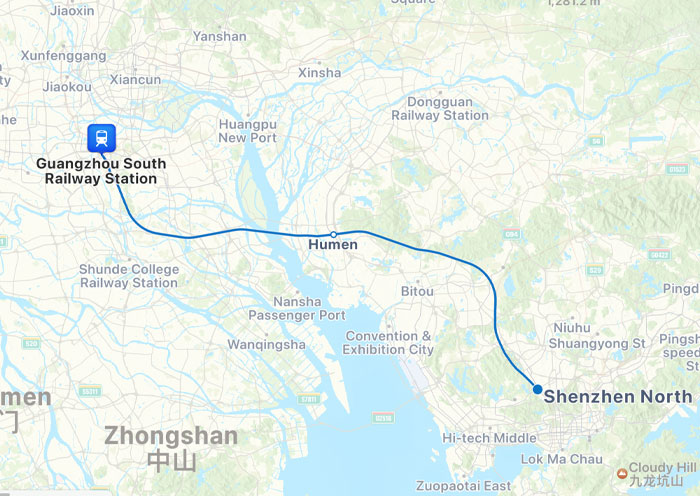 Guangzhou to Shenzhen Train Map
