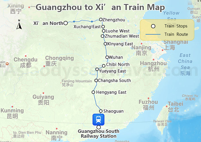 Guangzhou to Xian High Speed Train Map