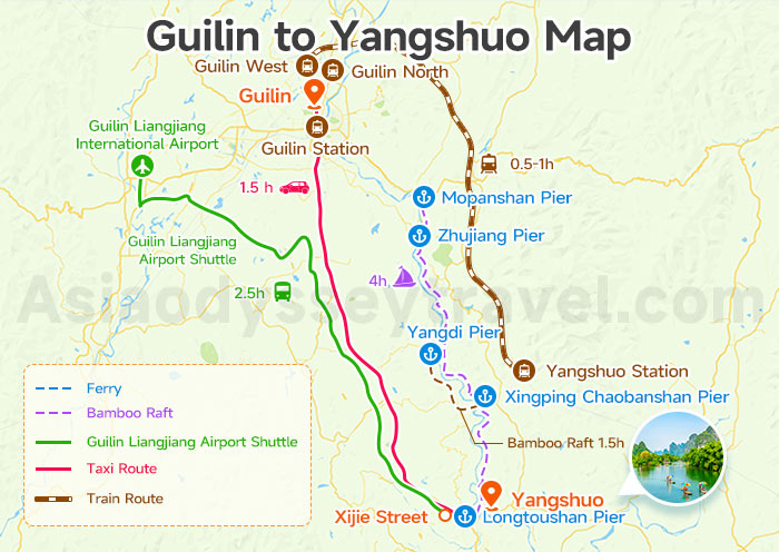 Guilin to Yangshuo Map