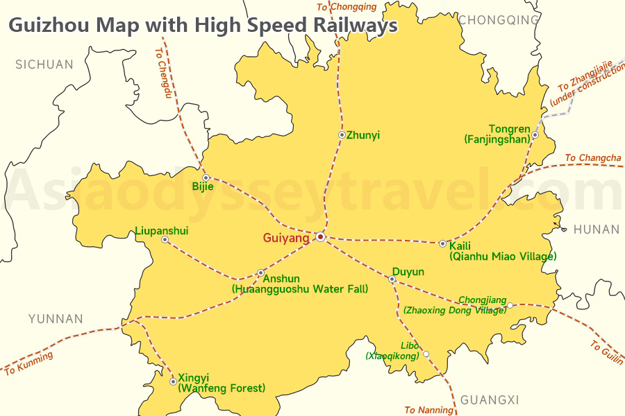 Guizhou Province Map with High Speed Railways 2026