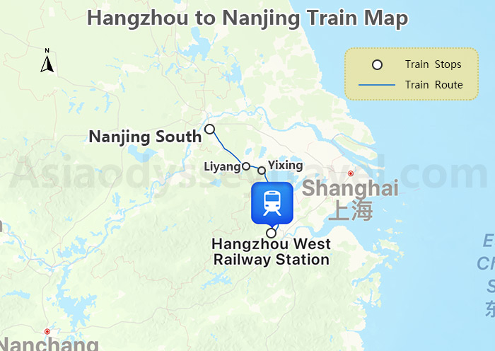 Hangzhou to Nanjing High Speed Train Map