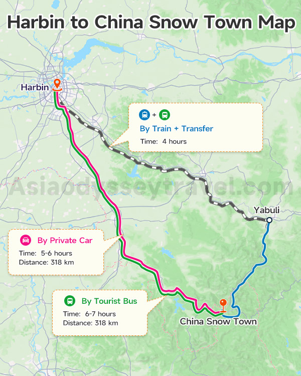 Harbin to China Snow Town Map