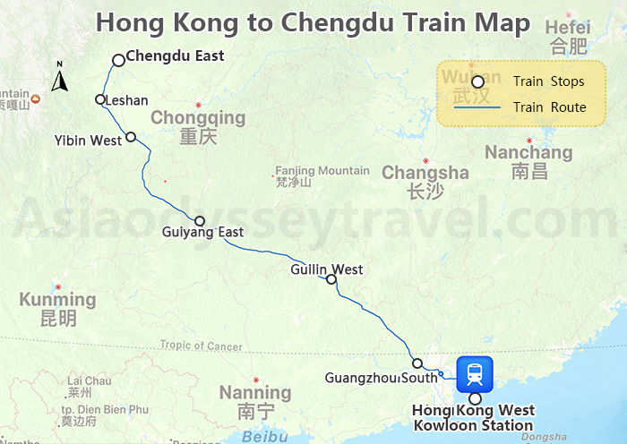 Hong Kong to Chengdu High Speed Train Map