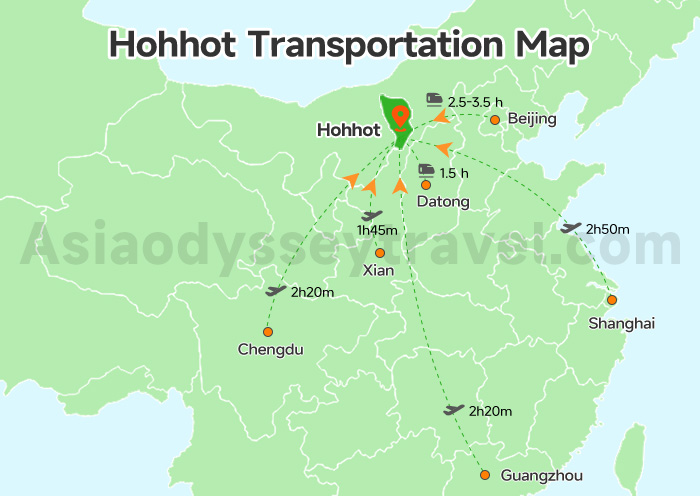 China to Hohhot Map