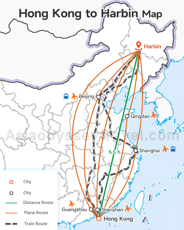 Hong Kong to Harbin Map