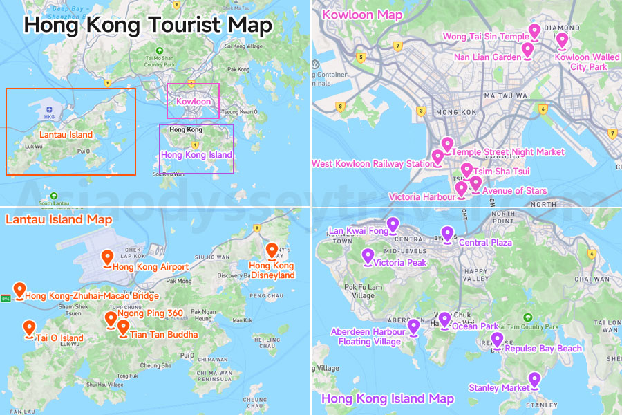 Hong Kong Tourist Map of 3 Main Areas