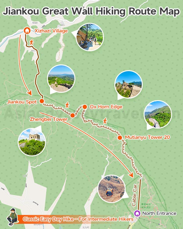 Jiankou Great Wall Classic Easy Day Hike Map