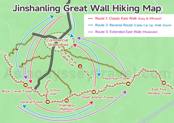 Jinshanling Great Wall Hiking Routes Map