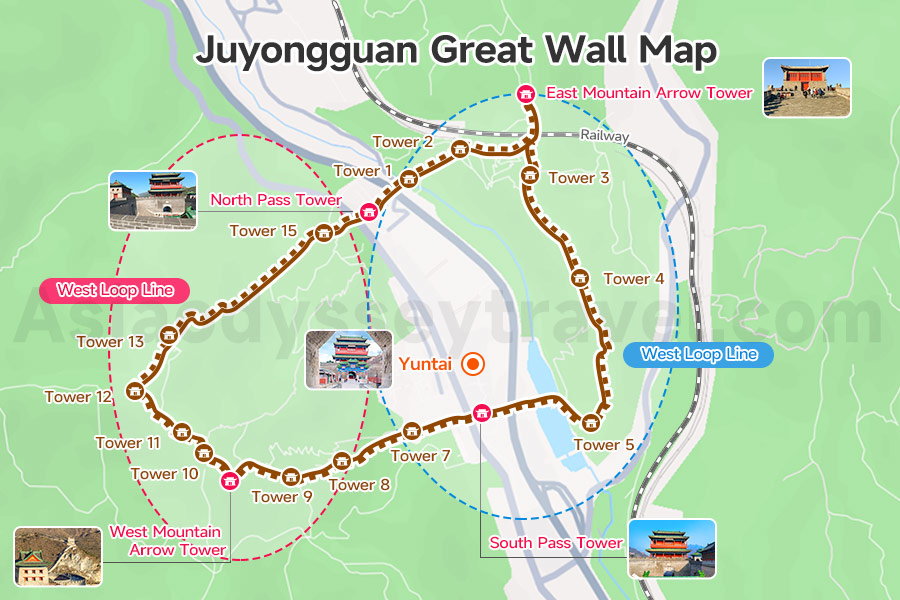Juyongguan Great Wall Map with Highlights and Tourist Spots