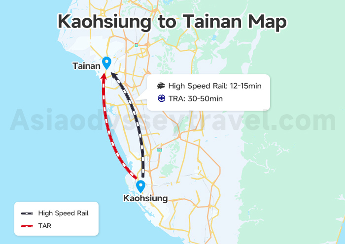 Kaohsiung to Tainan Map