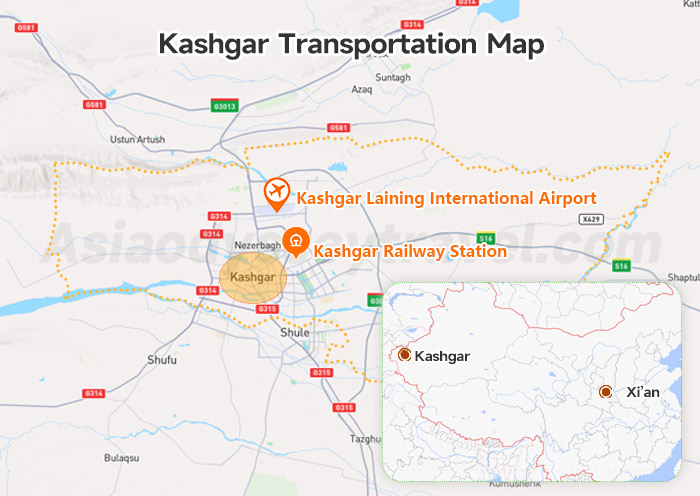 Kashgar Airport, Railway Stations on Map