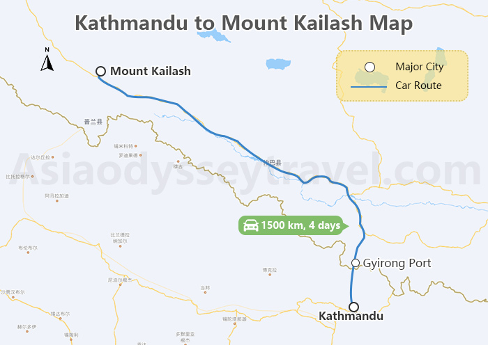 Kathmandu to Mount Kailash Map