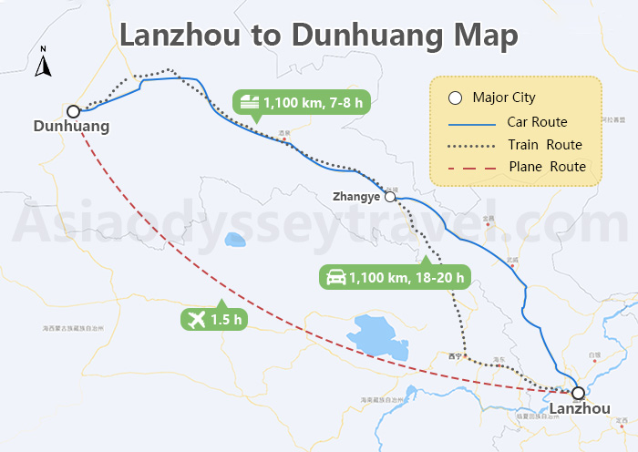 Lanzhou to Dunhuang Map
