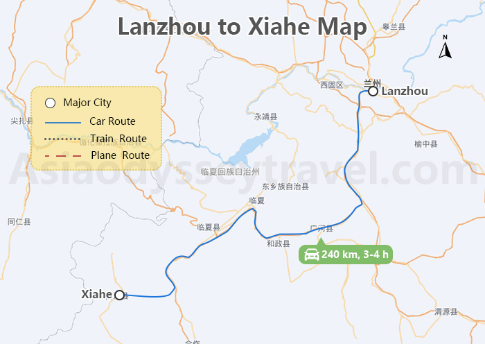 Lanzhou to Xiahe Map