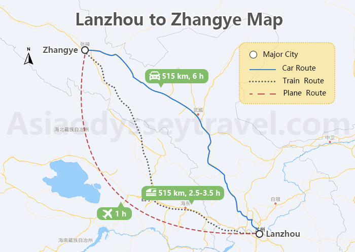 Lanzhou to Zhangye Map