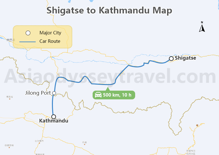 Shigatse to Kathmandu Map