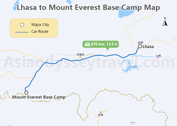 Lhasa to Mount Everest Base Camp Map