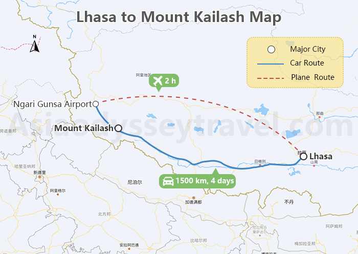 Lhasa to Mount Kailash Map