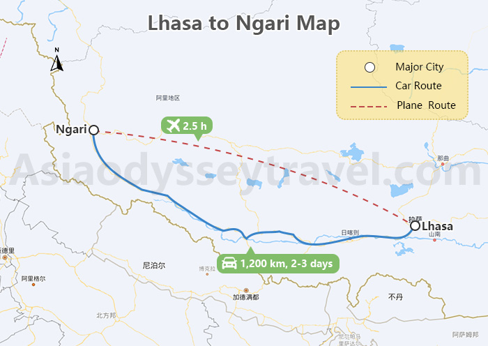 Lhasa to Ngari Map