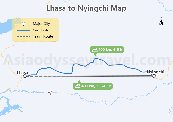 Lhasa to Nyingchi Map