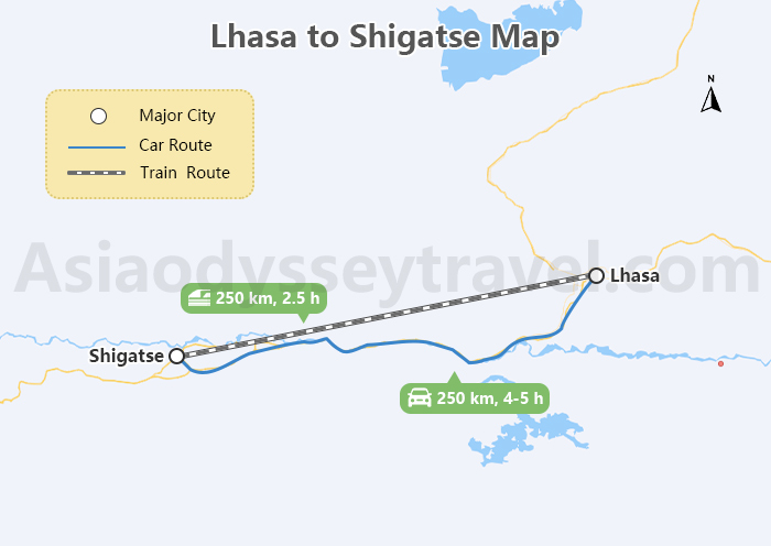 Lhasa to Shigatse Map