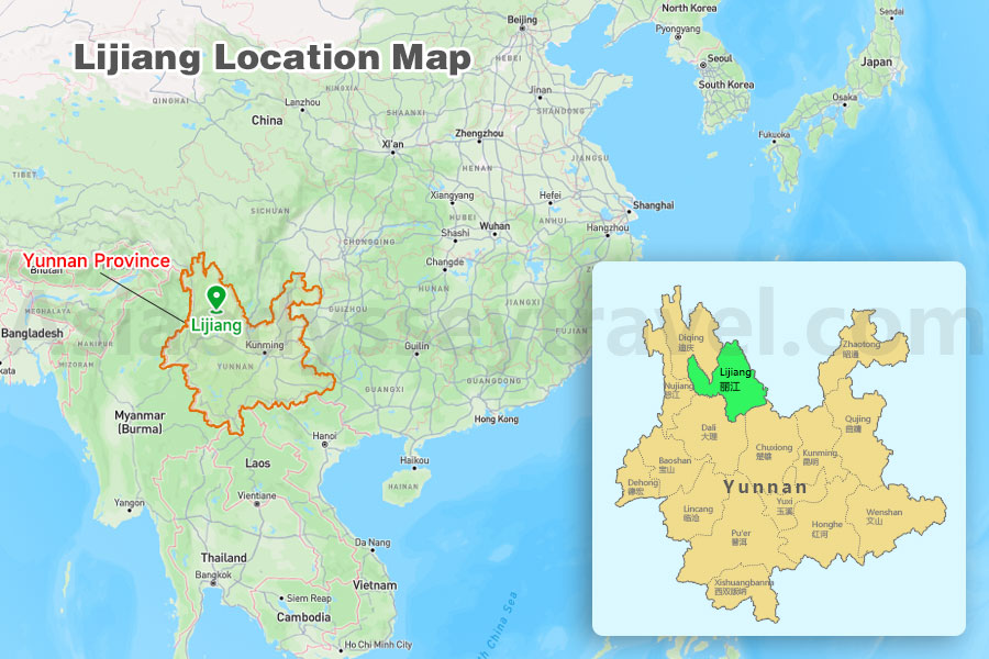Lijiang Location in Yunnan on a Google Map
