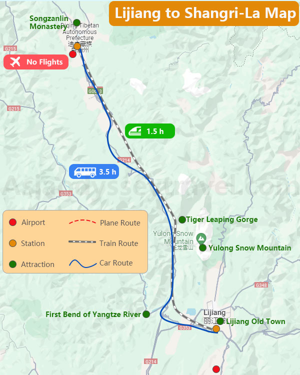 Lijiang to Shangri-La Map