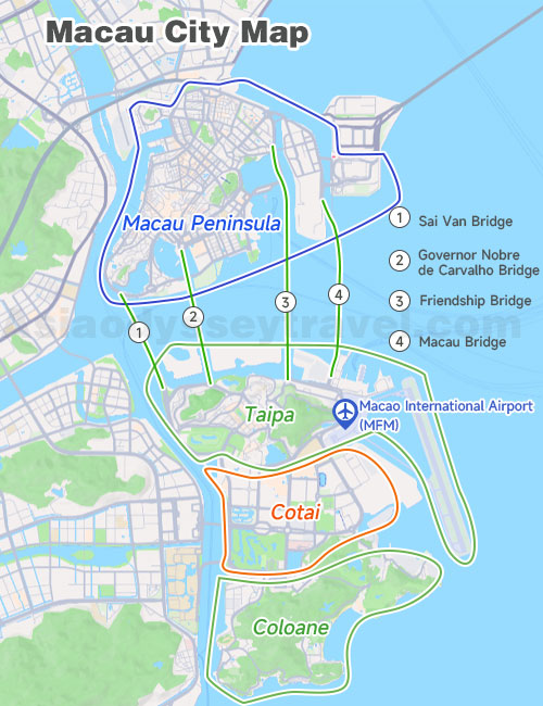 Macau City Map Shows Layout of Macau Island with Airport Location