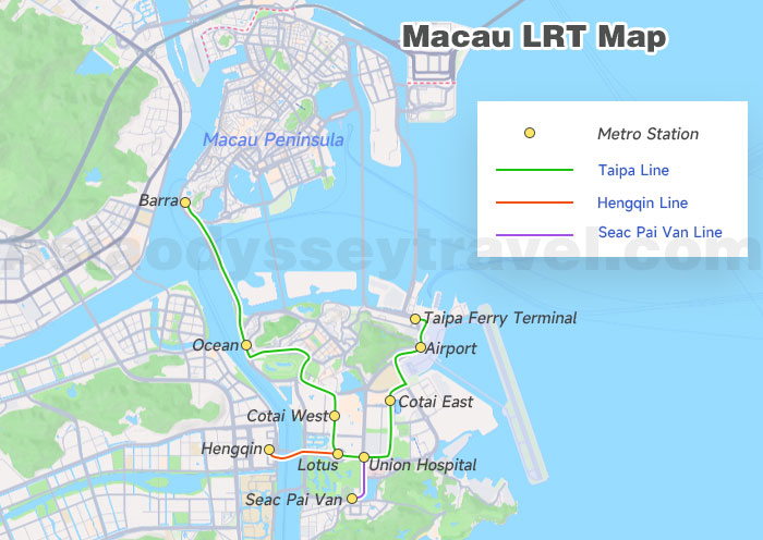 Macau lrt Map shows all 3 LRT Lines