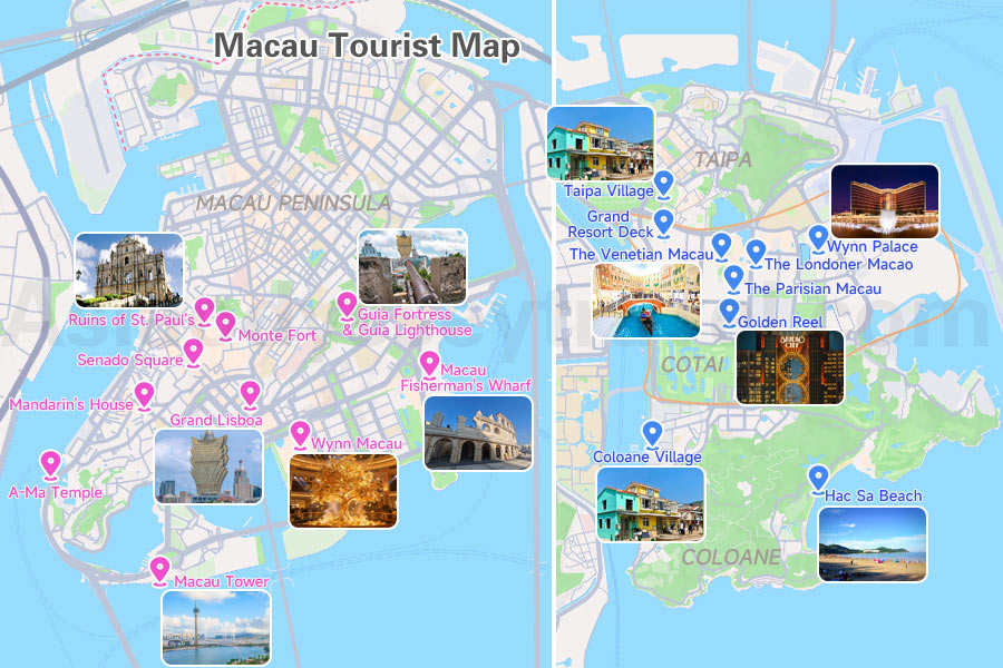Macau Tourist Map Shows top spots with Photo