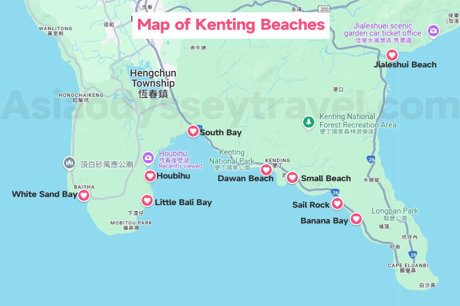 Taiwan Kenting Beaches on Map