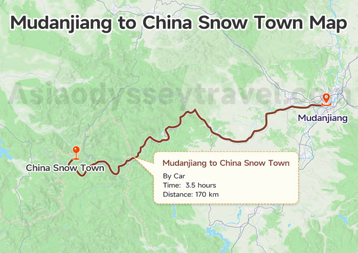 Mudanjiang to China Snow Town Map